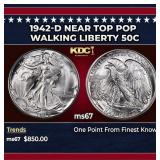 1942-d Walking Liberty Half Dollar Near Top Pop 50