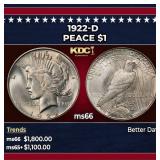 1922-d Peace Dollar $1 ms66 SEGS