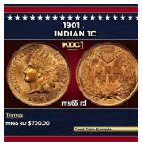 1901 Indian Cent . 1c Grades ms65 rd
