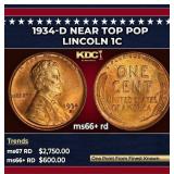 1934-d Lincoln Cent Near Top Pop 1c ms66+ rd SEGS