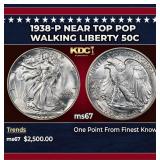1938-p Walking Liberty Half Dollar Near Top Pop 50