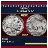 1937-d Buffalo Nickel 5c ms67 SEGS