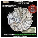 15x 1957 $1 Blue Seal Silver Certificates Grades A