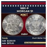 1891-p Morgan Dollar $1 ms64+ SEGS