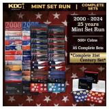 2000-2024 25 Years Mint Set Run - 584 Coins, 25 Co