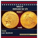 1913-p Gold Indian Quarter Eagle $2 1/2 ms65 SEGS