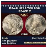 1934-p Peace Dollar Near Top Pop $1 ms66+ SEGS