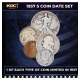 1937 5 Coin Date Set, 1 Of Each Type Of Coin Minte