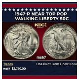 1947-p Walking Liberty Half Dollar Near Top Pop 50