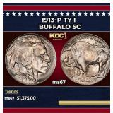 1913-p Ty I Buffalo Nickel 5c ms67 SEGS