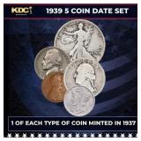 1939 5 Coin Date Set, 1 Of Each Type Of Coin Minte
