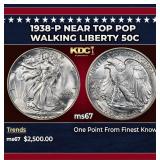 1938-p Walking Liberty Half Dollar Near Top Pop 50