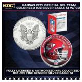 Kansas City Official NFL Team Colorized 1oz Silver