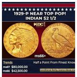 1929-p Gold Indian Quarter Eagle Near Top Pop! $2