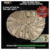 10x 1953 $2 Red Seal United States Note Grades AU/