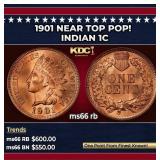 1901 Indian Cent Near Top Pop! 1c Grades ms66 rb