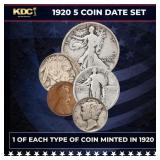 1920 5 Coin Date Set, 1 Of Each Type Of Coin Minte