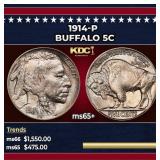 1914-p Buffalo Nickel 5c Grades ms65+