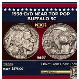 1938-d/d Buffalo Nickel Near Top Pop 5c ms67 SEGS