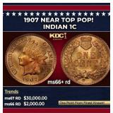 1907 Indian Cent Near Top Pop! 1c ms66+ rd SEGS