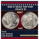 1925-p Peace Dollar Near Top Pop $1 ms67 SEGS