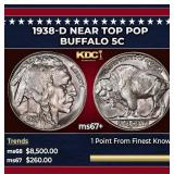 1938-d Buffalo Nickel Near Top Pop 5c ms67+ SEGS