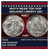 1947-p Walking Liberty Half Dollar Near Top Pop 50