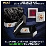 2022 Game OF Thrones Targaryen Sigil 1 oz .999 Sil