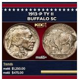 1913-p Ty II Buffalo Nickel 5c Grades ms65+