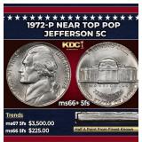 1972-p Jefferson Nickel Near Top Pop 5c ms66+ 5fs