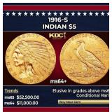 1916-s Gold Indian Half Eagle $5 ms64+ USCG