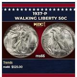 1937-p Walking Liberty Half Dollar 50c Grades ms66