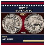 1937-p Buffalo Nickel 5c ms67 SEGS
