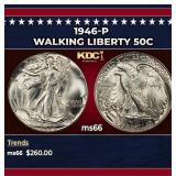 1946-p Walking Liberty Half Dollar 50c Grades ms66