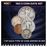 1921 5 Coin Date Set, 1 Of Each Type Of Coin Minte