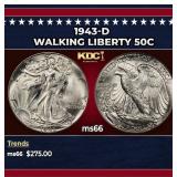 1943-d Walking Liberty Half Dollar 50c Grades ms66