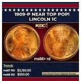 1909-p Lincoln Cent Near Top Pop! 1c ms66+ rd SEGS