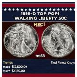 1939-d Walking Liberty Half Dollar TOP POP! 50c ms