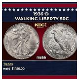 1936-d Walking Liberty Half Dollar 50c ms66 SEGS