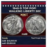 1945-d Walking Liberty Half Dollar TOP POP! 50c ms