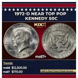 1972-d Kennedy Half Dollar Near Top Pop 50c ms67+