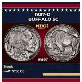 1937-d Buffalo Nickel 5c ms67 SEGS