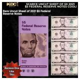 Scarce Uncut Sheet of 5x 2021 $5 Federal Reserve N