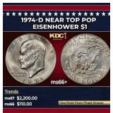 1974-d Eisenhower Dollar Near Top Pop $1 ms66+ SEG