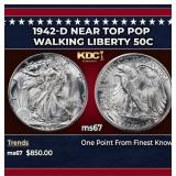 1942-d Walking Liberty Half Dollar Near Top Pop 50