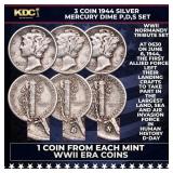 3 Coin 1944 Silver Mercury Dime P,D,S WWII Tribute