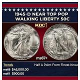 1945-d Walking Liberty Half Dollar Near Top Pop 50