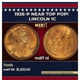 1926-p Lincoln Cent Near Top Pop! 1c ms67 rd SEGS