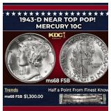 1943-d Mercury Dime Near Top Pop! 10c ms68 FSB SEG