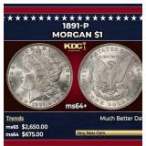 1891-p Morgan Dollar $1 ms64+ SEGS